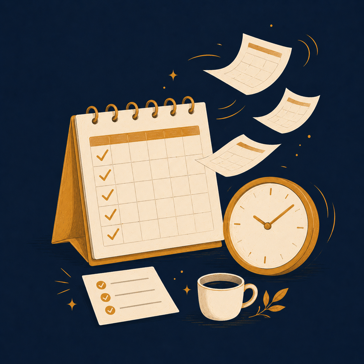 Kalender en klok, taken die zichzelf afvinken